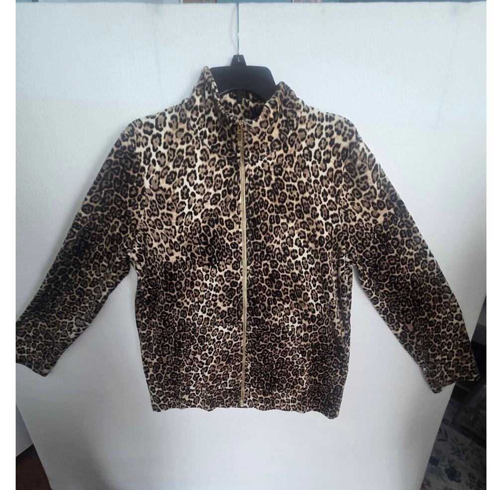 Jones Of New York Women’s Velour Zippered Leopard Jacket. Front Pockets Sz XL